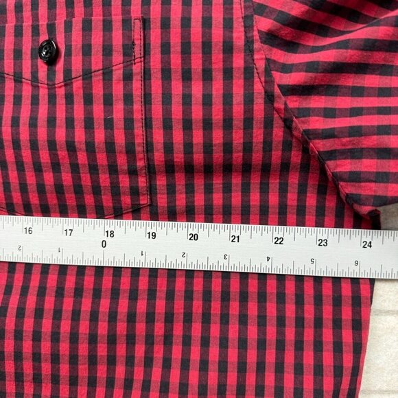 Red Black Gingham Short Sleeve Button Down Stretch Shirt Men’s XL - Picture 8 of 9